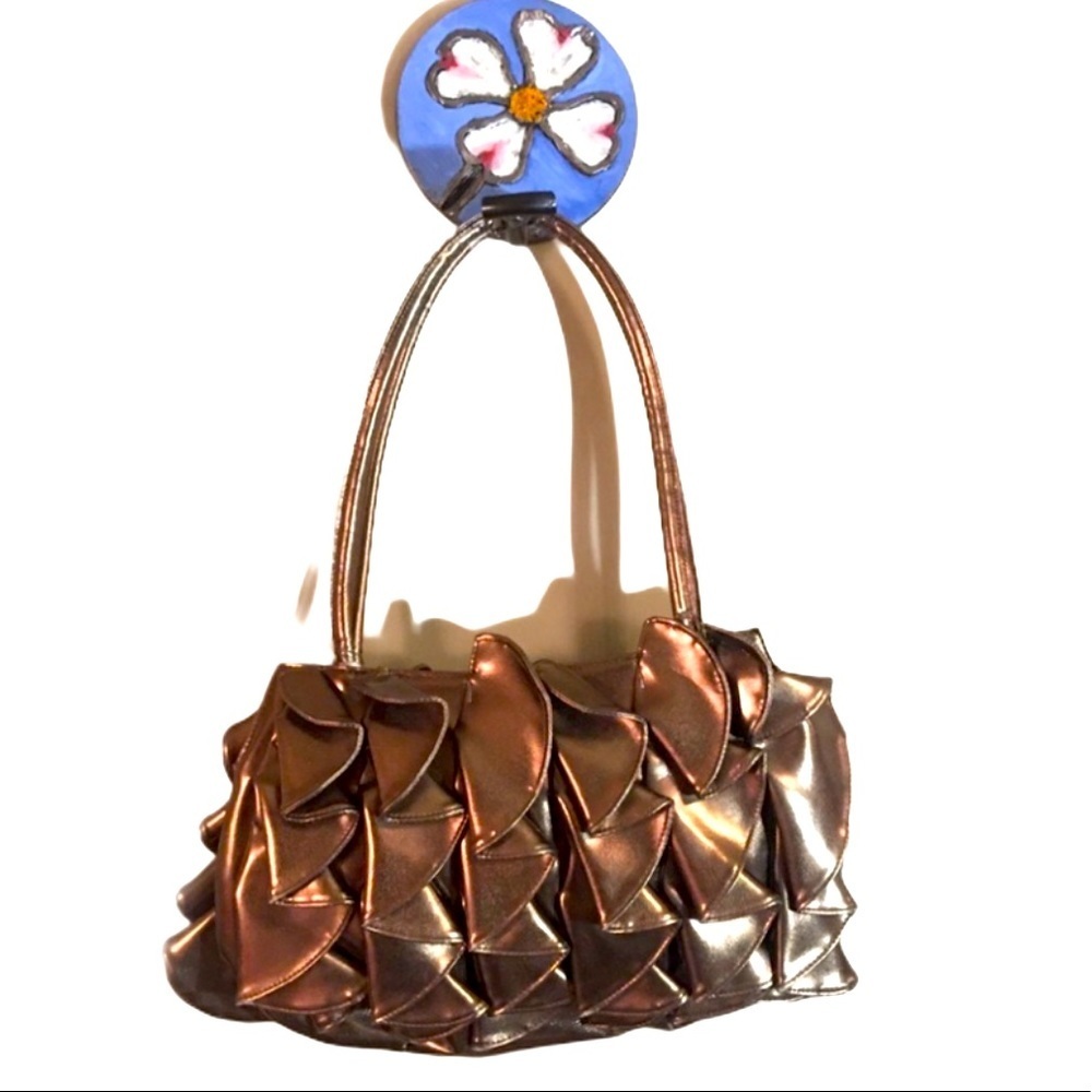 Front and Back Gold Ruffle Bag HandBag Purse